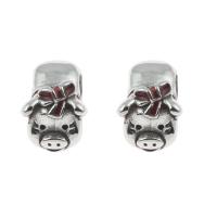 Stainless Steel European Beads, 316L Stainless Steel, Pig, enamel & blacken, red, 13x10x8mm, Hole:Approx 4mm, 5PCs/Bag, Sold By Bag