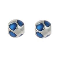 Stainless Steel European Beads, 316L Stainless Steel, Round, enamel, blue, 9x10mm, Hole:Approx 4.5mm, 5/Bag, Sold By Bag
