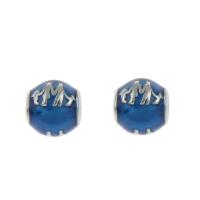 Edelstahl European Perlen, 316 L Edelstahl, rund, Emaille, blau, 9x10mm, Bohrung:ca. 4.5mm, 5/Tasche, verkauft von Tasche