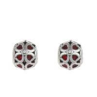 Stainless Steel European Beads, 316L Stainless Steel, Round, enamel & with rhinestone, red, 9x10mm, Hole:Approx 4.5mm, 5/Bag, Sold By Bag