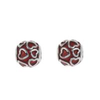 Stainless Steel European Beads, 316L Stainless Steel, Round, enamel, red, 9x10mm, Hole:Approx 4mm, 5/Bag, Sold By Bag
