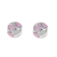 Stainless Steel European Beads, 316L Stainless Steel, Round, enamel, pink, 9x10mm, Hole:Approx 4.5mm, 5PCs/Bag, Sold By Bag