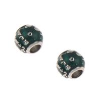 Stainless Steel European Beads, 316L Stainless Steel, Round, enamel, green, 9x10mm, Hole:Approx 4mm, 5PCs/Bag, Sold By Bag