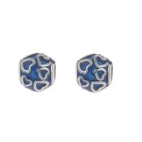 Stainless Steel European Beads, 316L Stainless Steel, Round, enamel, blue, 9x10mm, Hole:Approx 4mm, 5PCs/Bag, Sold By Bag
