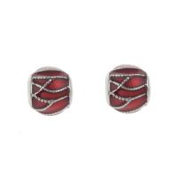 Stainless Steel European Beads, 316L Stainless Steel, Round, enamel, red, 10x10.5mm, Hole:Approx 4mm, 5PCs/Bag, Sold By Bag