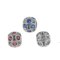 Stainless Steel European Beads, 316L Stainless Steel, Round, with rhinestone, more colors for choice, 10x9mm, Hole:Approx 4.5mm, 5PCs/Bag, Sold By Bag