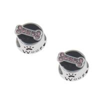 Stainless Steel European Beads, 316L Stainless Steel, enamel & with rhinestone, pink, 11x8.5mm, Hole:Approx 4mm, 5PCs/Bag, Sold By Bag