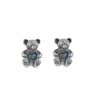 Stainless Steel European Beads, 316L Stainless Steel, Bear, enamel & blacken, skyblue, 9x12x7mm, Hole:Approx 4.5mm, 5PCs/Bag, Sold By Bag