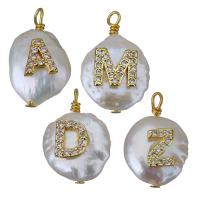 Freshwater Pearl Brass Pendant, with Freshwater Pearl, gold color plated, fashion jewelry & letters are from A to Z & different styles for choice & micro pave cubic zirconia, nickel, lead & cadmium free, 11-15x18-21x5-9.5mm, 10PCs/Lot, Sold By Lot
