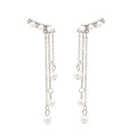 Tibetan Style Drop Earrings, with Plastic Pearl, fashion jewelry & for woman, nickel, lead & cadmium free, 6.8cm, Sold By Pair
