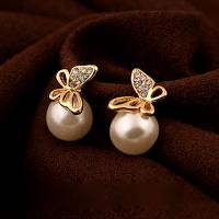 Zinc Alloy Stud Earring with Plastic Pearl fashion jewelry & for woman & with rhinestone nickel lead & cadmium free 1.6cmx1cm Sold By Pair