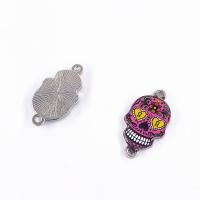 Skull Tibetan Style Connector, printing, Halloween Jewelry Gift & 1/1 loop, more colors for choice, nickel, lead & cadmium free, 26*14*3mm, 100PCs/Bag, Sold By Bag