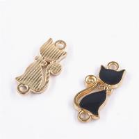Animal Tibetan Style Connector, Cat, gold color plated, enamel & 1/1 loop, black, nickel, lead & cadmium free, 22*10*3mm, 20PCs/Bag, Sold By Bag