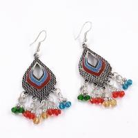 Tibetan Style Drop Earrings, with Glass Beads, silver color plated, for woman & enamel, more colors for choice, nickel, lead & cadmium free, 70*23mm, 2Pairs/Bag, Sold By Bag