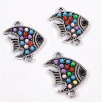 Animal Tibetan Style Connector, with Seedbead, Fish, antique silver color plated, 1/1 loop, nickel, lead & cadmium free, 11*22mm, 20PCs/Bag, Sold By Bag