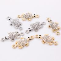 Animal Zinc Alloy Connector Turtle plated with rhinestone & 1/1 loop nickel lead & cadmium free 26*13*3.5mm Sold By Bag