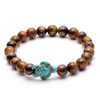 Natural Gemstone Bracelets with Turtle Turquoise Charms elastic & Unisex 18*14mm 8mm Approx 7.5 Inch Sold By Lot