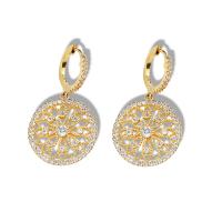 Cubic Zirconia Micro Pave Sterling Silver Earring, Tibetan Style, gold color plated, different styles for choice & micro pave cubic zirconia & for woman, 32mm, 3Pairs/Lot, Sold By Lot