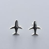 925 Sterling Silver Stud Earrings Airplane platinum plated Korean style & for woman & enamel Sold By Lot