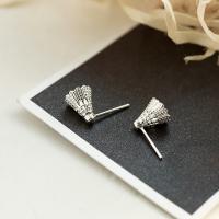 925 Sterling Silver Stud Earrings, Badminton, plated, Korean style & for woman, 10x7mm, 5Pairs/Lot, Sold By Lot