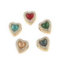 Edelstahl European Perlen, 316 L Edelstahl, Herz, goldfarben plattiert, mit Strass, keine, 13x12x9mm, 5PCs/Tasche, verkauft von Tasche