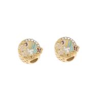 Stainless Steel European Beads 316L Stainless Steel Round gold color plated enamel & with rhinestone Sold By Bag