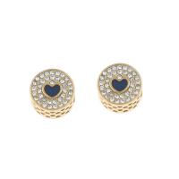 Stainless Steel European Beads 316L Stainless Steel gold color plated enamel & with rhinestone blue Sold By Bag