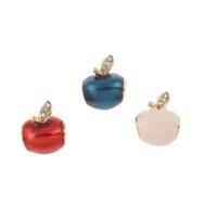 Edelstahl European Perlen, 316 L Edelstahl, Apfel, goldfarben plattiert, Emaille & mit Strass, keine, 14x11x4mm, 5PCs/Tasche, verkauft von Tasche