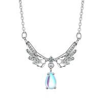 Cubic Zircon Micro Pave Brass Necklace, with Moonstone, brass clasp, with 35mm extender chain, platinum color plated, micro pave cubic zirconia & for woman, nickel, lead & cadmium free, 25u00d721mm, Sold Per 11.4 Inch Strand