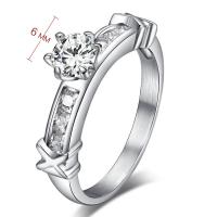 Cubic Zirconia anel de dedo de aço inoxidável, banhado, joias de moda & tamanho diferente para a escolha & para mulher & com zircônia cúbica, prateado, 6mm, vendido por PC