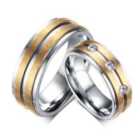 Cubic Zirconia Stainless Steel Finger Ring, plated, fashion jewelry & Unisex & different styles for choice & with cubic zirconia, golden, Sold By PC