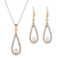 Zinc Alloy Jewelry Sets with Plastic Pearl gold color plated for woman & with rhinestone nickel lead & cadmium free 50*13mm 40*13mm Length 16 Inch Sold By Set