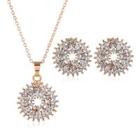 Zinc Alloy Jewelry Sets earring & necklace gold color plated 2 pieces & oval chain & for woman & with rhinestone nickel lead & cadmium free 30*20mm 20mm Length 16 Inch Sold By Set
