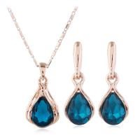 Tibetan Style Jewelry Sets, earring & necklace, with Crystal, rose gold color plated, 2 pieces & oval chain & for woman, more colors for choice, nickel, lead & cadmium free, 30*15mm,26*10mm, Length:15.2 Inch, 2Sets/Bag, Sold By Bag