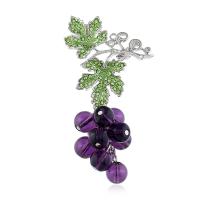 Tibetan Style Brooches, with Glass Beads, Grape, silver color plated, for woman & enamel & with rhinestone, nickel, lead & cadmium free, 66*35mm, Sold By PC