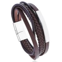 PU Leather Cord Bracelets, with 304 Stainless Steel, plated, fashion jewelry & Unisex, more colors for choice, 20.5-22.5cm, Sold By Strand
