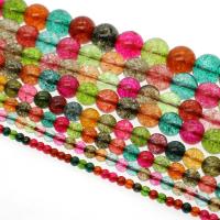 Crackle kvarts pärlor, Rund, olika storlek för val, blandade färger, Hål:Ca 1mm, Såld Per Ca 14.9 inch Strand