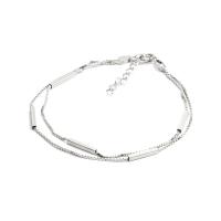 925 Sterling Silver Bracelet, with 1.37lnch extender chain, silver color plated, Double Layer & adjustable & box chain & for woman, 10x2mm, Length:Approx 6.7 Inch, 3Strands/Lot, Sold By Lot