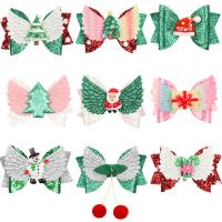 tissu Clip cheveux de Noël, Noeud papillon, fait à la main, Conception de Noël & Mignon & Fille & styles différents pour le choix, 76mm, Trou:Environ 7x7mm, Vendu par PC
