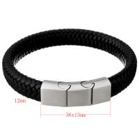 Men Bracelet, Cowhide, with Stainless Steel, plated, braided bracelet & for man, more colors for choice, 36x13mm, 12mm, Sold Per Approx 9 Inch Strand