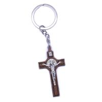 Wood Key Clasp, with Stainless Steel, Crucifix Cross, plated, fashion jewelry & Unisex, 56x30mm, 2PCs/Lot, Sold By Lot