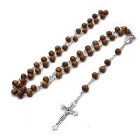 Дерево ожерелье, деревянный, с нержавеющая сталь, Инсус крест, Другое покрытие, ювелирные изделия моды & Мужская, 42x23mm, продается Strand