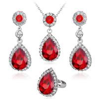 Tibetan Style Jewelry Sets, finger ring & earring & necklace, with Crystal, silver color plated, three pieces & oval chain & for woman & with rhinestone, more colors for choice, nickel, lead & cadmium free, 41*18mm,24*18mm,51*18mm, Length:16 Inch, Sold By Set