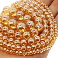 Natürliche klare Quarz Perlen, Klarer Quarz, rund, plattiert, verschiedene Größen vorhanden, orange, Bohrung:ca. 1mm, verkauft per ca. 14.9 ZollInch Strang