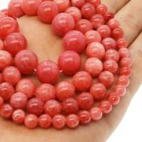 Rhodonit Perlen, rund, verschiedene Größen vorhanden, rot, Bohrung:ca. 1mm, verkauft per ca. 14.9 ZollInch Strang