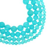 Amazonit Perlen, rund, verschiedene Größen vorhanden, himmelblau, Bohrung:ca. 1mm, verkauft per ca. 14.9 ZollInch Strang