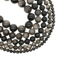 Silver+Obsidian Perle, rund, verschiedene Größen vorhanden, Bohrung:ca. 1mm, verkauft per ca. 14.9 ZollInch Strang