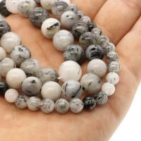 Schwarzer Rutilquarz Perle, rund, verschiedene Größen vorhanden, weiß und schwarz, Grade A, Bohrung:ca. 1mm, verkauft per ca. 14.9 ZollInch Strang