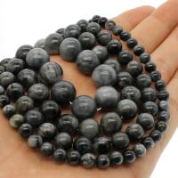 Hawk-eye Stone Perla, Krug, različite veličine za izbor, crn, Rupa:Približno 1mm, Prodano Per Približno 14.9 inčni Strand