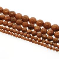 Goldstein Perlen, Goldsand, rund, verschiedene Größen vorhanden, Bohrung:ca. 1mm, verkauft per ca. 14.9 ZollInch Strang